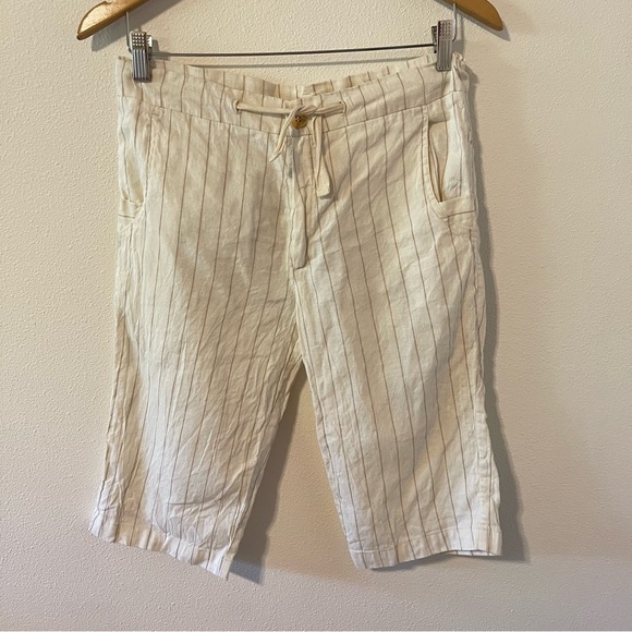 Rawganique Elastic-Free Hemp Bermuda Shorts Natural Ivory Stripes Breathable-S - Picture 3 of 9